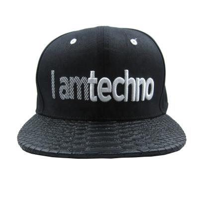 China JOINT high quality street wear men's phython snake snapback leather hat strap metal 3d leather back clip embroider logo hats for sale