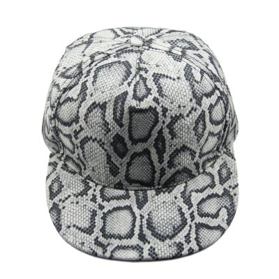 China JOINT Luxury Flat Back Closure Leather Strap Snakeskin 5 Panel Premium Designer Custom Hat for sale