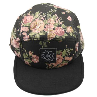 China JOINT Fabric 5 Panel Hats Wholesale Custom Floral Hats Woven Label Hot Stamping Label Women for sale