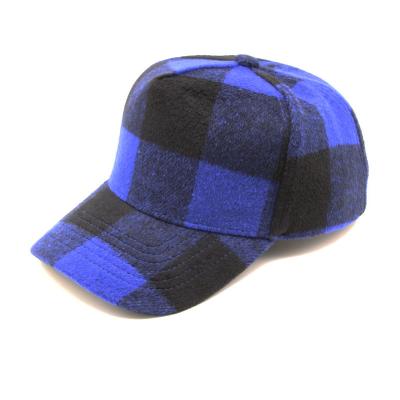 China Wholesale High Quality Wool JOINT Plaid Woman Man Embroidered Baseball 5 Panel Hat Custom Logo for sale