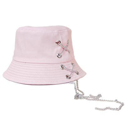 China 2022 Sun protection girls cotton bucket hat women cotton bucket hat dance hiphop chain hat pink silver street style for sale