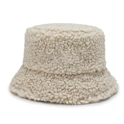 China COMMON High Quality Luxury Beige Faux Berber Fleece Bucket Hat Women Cotton Lining Fur Bucket Hat Simply Borg Hats for sale