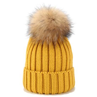 China JOINT Fashion Winter Warm Hairy Hairy Unisex Adult Ball Pom Poms Acrylic Beanies Knitted Hat for sale