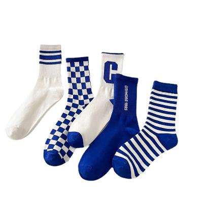 China OEM Logo Mens Woven Custom Brand Women's Blue Socks Breathable Unisex Socks Sport Fashion Socks Crew Custom Cotton For Man for sale