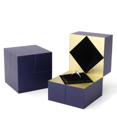 China Creative Recycled Leather Velvet PU Materials Rubik's Cube Shape Ring Box Jewelry Packaging Paper Jewelry Box With Custom Logo for sale