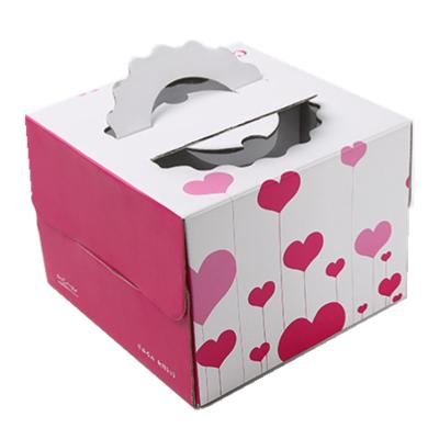 China Recycled Materials 6/8/10 Inch Portable Windowed Pink Love Heart Pastry Gift Cake Packaging Box Baking Packaging Boxes Portable for sale