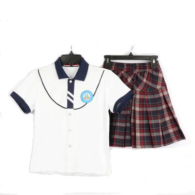 China School Custom Design School Uniforms Of Logo School Clothes Summer Primary School Kindergarten Student's Skirt And Shirt For Kids for sale