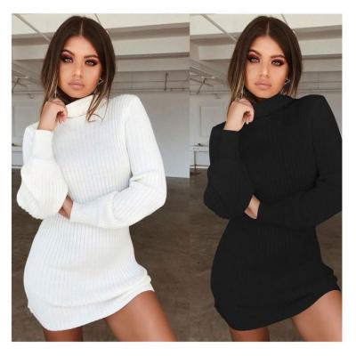 China 2021 New Arrival Autumn Winter High Collar Long Sleeve Anti-static Sweater Girl Dresses Women Casual Dress for sale