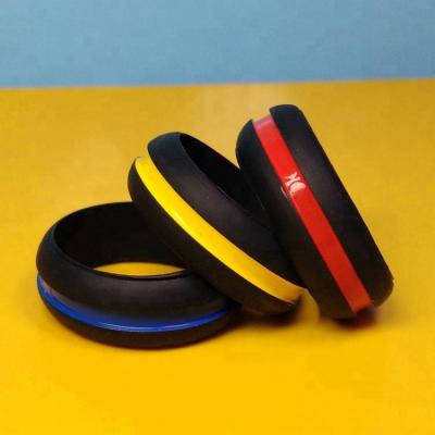 China Blue Line Thin Casual/Sporty Debossed Ink Filled Vape Bands Color Three Color Unisex Silicone Rings for sale