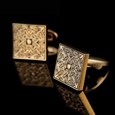 China Lasered Antique Imitation Gold Cufflinks Pattern Classic Rome Square Suits Accessories Tie Pin Cufflinks for sale