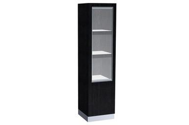 China Ebony Veneered MDF Cabinet Featuring LED Lighting and An Entire Swinging Glass Door for sale