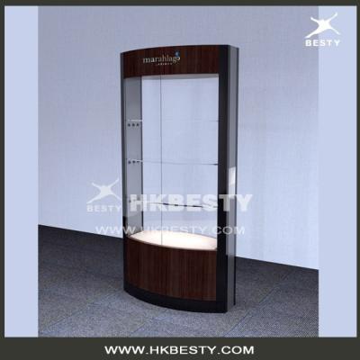 China high quality solid wood veneer LED spotlights jewels display cabinet showcase for sale