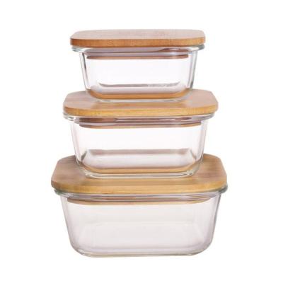 China Microwave Non-Refillable Bowl Storage Meal Prep Insulated Glass Insulated Food Container Bamboo Lid for sale