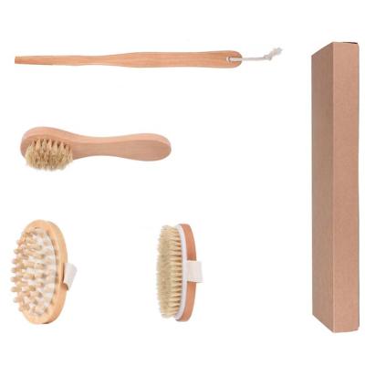 China Long Handle Wooden Bamboo Shower Bath Dry Body Brush For Dry Skin Brushing Exfoliating for sale