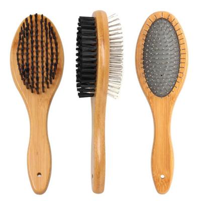 China Wooden Bamboo Cat Dog Grooming Brush Double Sided Pet Hair Massage Viable Wholesale Dog Grooming Brush for sale