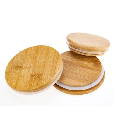 China Creative Bamboo Wood Cup Storage Jar Cup Milk Tea Cup Lid Silicone Lid Custom Size Logo Child Safe Cup Lid for sale