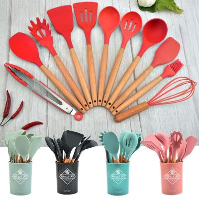 China 11 piece kitchenware wooden handle silicone baking used kitchenware kitchen tableware cookware sets for sale