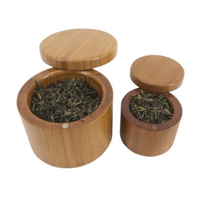 China Small Biodegradable Wooden Bamboo Box Bamboo Storage Box with Magnetic Swivel Lids Around Jar Bamboo Spice Box for sale