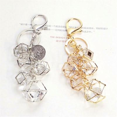 China Lux Fashion Elegant Crystal Rhinestone Geometric Entryway Key Chain For Women Girl Gold Color Perfume Bottle Metal Car Key Chains Shape Jewelry Gift for sale