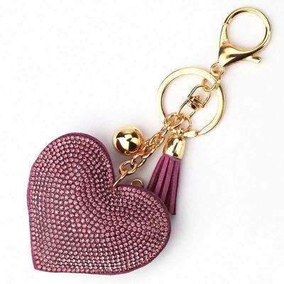 China Leather Gold Chain Tassel Key Holder Heart Key Chain Bag Women Heart Bag Key Chain Tassel Pendant Crystal Key Holder Handbag Pendant for sale