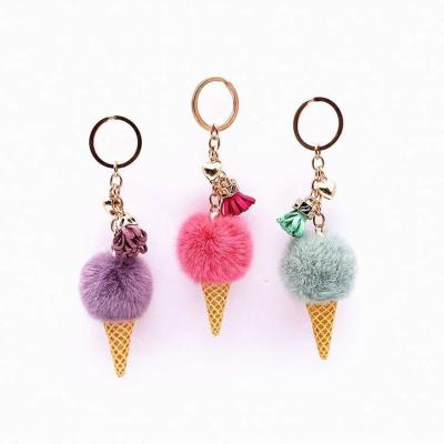 China Cute cartoon plush lovely plush ice cream pom pom deepas pendant key chain for woman bag car ring hair ball key chain creative gift for sale