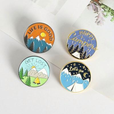 China Creative Europe Go Wild Outdoor Snow Pine And Mountain Patterning Paint Pin Buckle Anti - Light Shirt Lapel Pin For Friend Present for sale