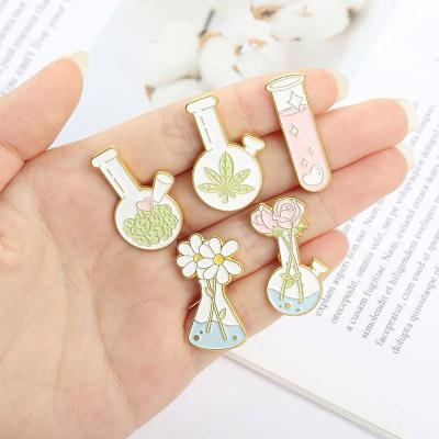 China Europe Science Erlenmeyer Flask Chemistry Factory Enamel Pin Lapel Brooch For Bag Clothes Badge Jewelry Gift Kids for sale