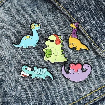 China Wholesale Fashion Jewelry Lapel Pins Bag Clothes Pin Badges Spot Lovely Dinosaur Cartoon Trendy Brooch Badges For Woman Man for sale