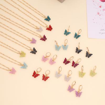 China TRENDY Fashion Colorful Butterfly Necklace Earrings Charms Jewelry Set Making Frosted Glitter Candy Butterfly Party Gift for Girl for sale