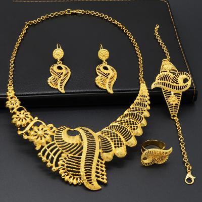 China FASHIONABLE Women's 24K Gold Images 4 Piece Luxury Jewelry Set Full Plated Necklace Set And Dubai Gold Earrings Jewelry for sale