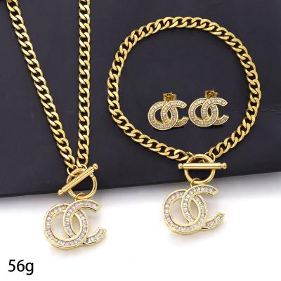 China FASHIONABLE D V G Full Diamond Letters Love Heart Stainless Steel Accessories Necklace Bracelet Dangle Earrings Four Jewelry Sets for sale