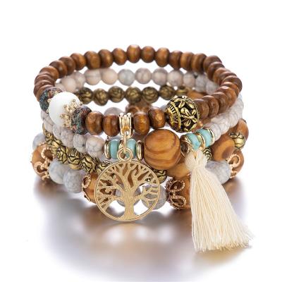 China TRENDY Bohemian Style Multi Layer Wooden Beaded Bracelets Elastic Bracelet Factory Direct Supply Boho Jewelry Wholesale for sale