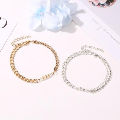 China FASHIONABLE hot sale double layer simple metal stacked anklets strand summer pearl jewelry wholesale for sale