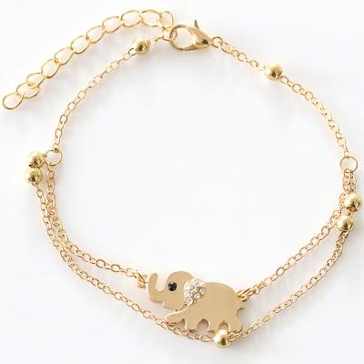 China FASHIONABLE Temperament Shine Diamond Anklet Double Adjustable Anklet Gold Personality Elephant Auspicious Anklet For Women for sale