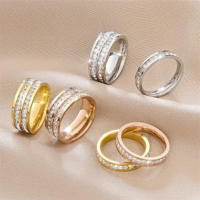 China Stainless Steel CLASSIC Fine Jewelry Rings Luxury Jewelry Zircon Rings Woman Wedding Lovers Ring 18K Gold Plated Wholesale for sale