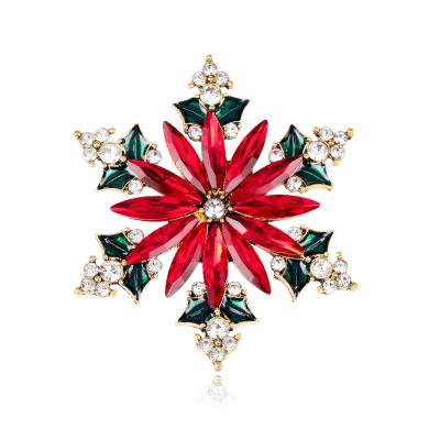 China Fashion Hot Sale ALLOY Christmas Flower Decoration Flower Pearl Diamond Pin Clothing Brooch for sale