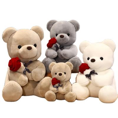 China Wholesale Eco-friendly Cute Teddy Bear Hug Rose Flower Plush Toy Rose Teddy Bear Best Valentines Day Gift for sale