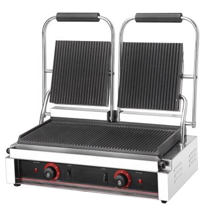 China 565x370x190mm Electric Contact Grill Hot BBQ Plate With All Grooved Double Plate Panini Grill for sale