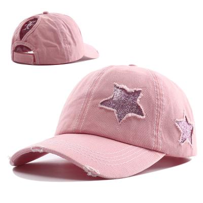 China JOINT Baseball Cap Women's Ponytail Opening Back Sequin Sunscreen Sunscreen Soft Top Peaked Hat for sale