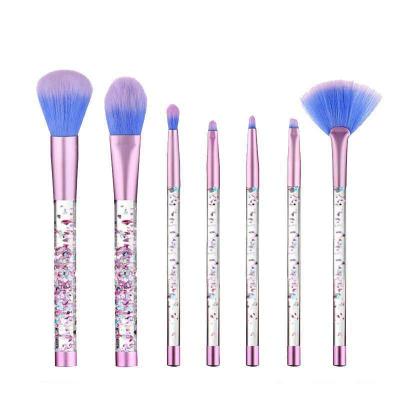 China Shiny Handle Series 7pcs Nylon Hair Makeup Tool Brush Set Skin-friendly Crystal Liquid Quicksand Glitter Acrylic for sale