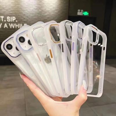 China Metal shockproof popular semi-white lens matte cell phone cover 11 12 14 for iphone clear 13 14 case back hard sides for sale