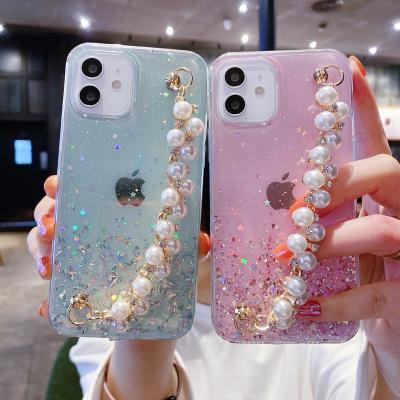 China Anti-fall iPhone11 xr xs Tpu Max 7 8 bling chain 11 x phone case for iPhone 12 max glitter case for sale