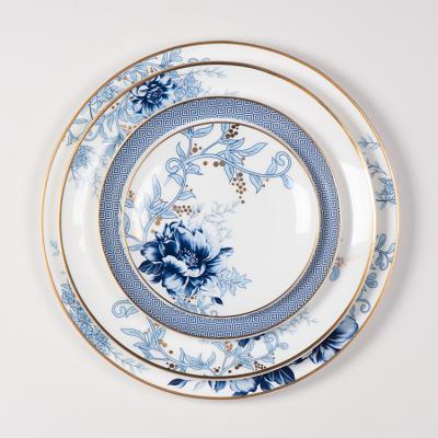 China Chinese Style Bone China Wedding Dinner Plate Sets Handmade Fine Blue Luxury Ceramic Tableware Viable Wholesale for sale