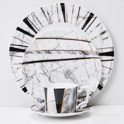 China Viable Fine Bone China Marble Design Dinner Set Dinnerware Porcelain Ceramic Dishes For Home And Wedding for sale