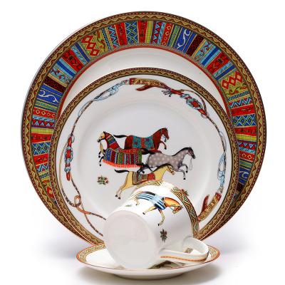 China Viable Wholesale Ceramic Bone China Dinner Set Dishes Dinner Dessert Dishes With Cup Saucer for sale