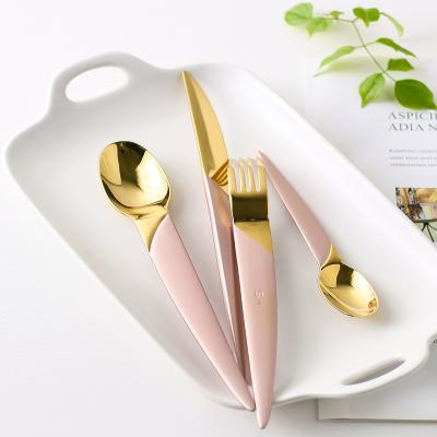 China Sustainable Handle Rose Gold Plated Stainless Steel Flatware Set for sale