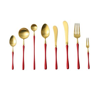 China Red Bulk Cheap Restaurant Stainless Steel Cutlery Set Viable for sale