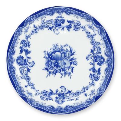 China Viable Good Quality Bone China Popular Blue Flower Plates Ceramic Charger Dishes For Wedding Decoration for sale