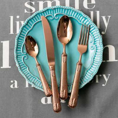 China Sustainable Rose Gold Cutlery 4pc Stainless Steel Flatware Set Eco - Friendly for sale