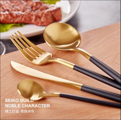 China Sustainable New Design Pink Handle Gold Flatware Sets Wedding Flatware Knife Fork Spoon for sale